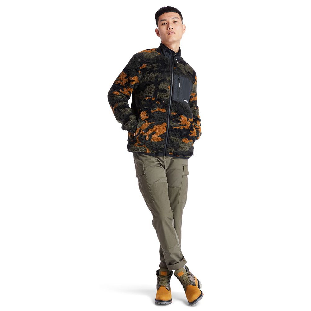 Timberland Mens Jackets Camo Recycled Fleece - Black/Green/Brown - India UY7136948